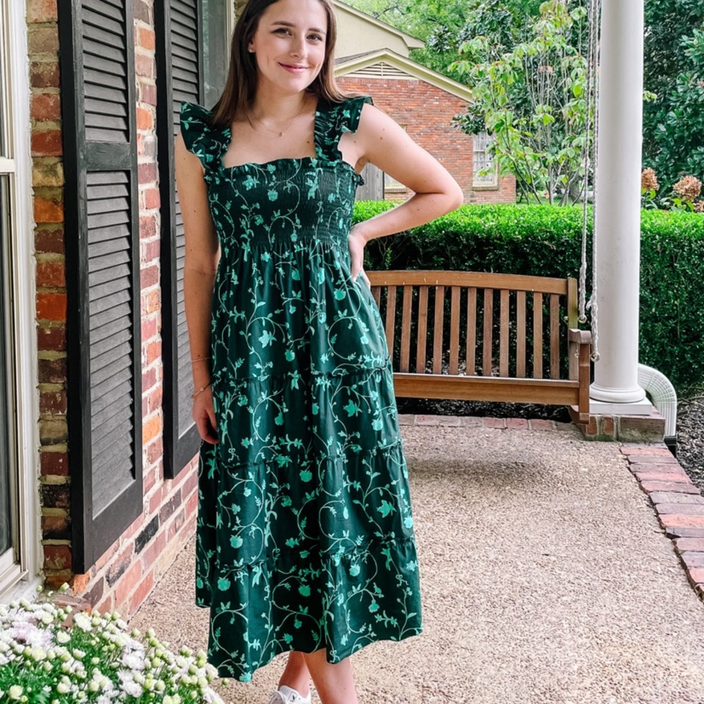 Hill House Home Ellie Nap Dress in Emerald Botanical Poplin